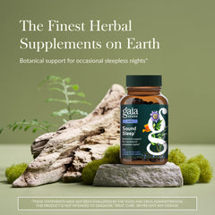 Gaia Herbs Sound Sleep capsules closeup showing vegan sleep ingredients.