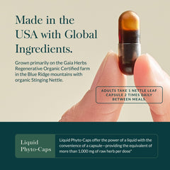 Gaia Herbs nettle leaf extract close-up demonstrates premium organic formulation.