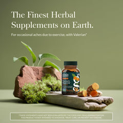 Gaia Herbs Turmeric Supreme Ache P.M. capsules closeup for restful nights