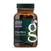 Gaia Herbs Vitex Berry bottle showing clearly labeled capsules for daily dietary support.