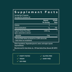 Gaia Herbs Vitex Berry capsules displayed for convenient daily use.