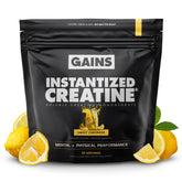 Gains in Bulk Instantized Creatine bottle demonstrates fast dissolving formula for easy mixing