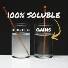 Gains in Bulk powder shown dissolving rapidly in water with no grit