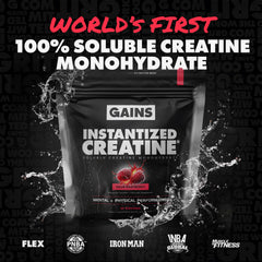 GAINS IN BULK Creatine dissolves in water for a clear, gut-friendly shake.