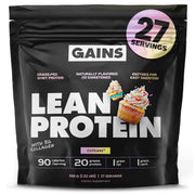 Gains in Bulk Lean Protein Powder Cut Cake flavor bottle for post-workout nutrition