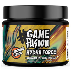 Gamefusion Hydra Force lemonade tub ready for hydration during long gaming sessions.