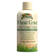 Garden Greens Wheat Grass Liquid bottle with lemon, highlighting digestion support and refreshing flavor.