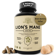 Garden of Herbz Lions Mane Turkey Tail capsules bottle for daily immune and focus support.