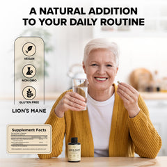 Garden of Herbz Lions Mane Turkey Tail capsules open vial reveals vegan capsules.