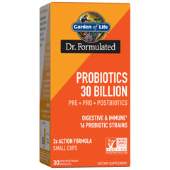 Garden of Life Dr Formulated Once Daily 30B bottle closeup; capsule for daily digestive support