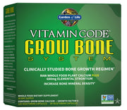 Garden of Life Grow Bone bottle front view highlighting algaecal calcium for bone support