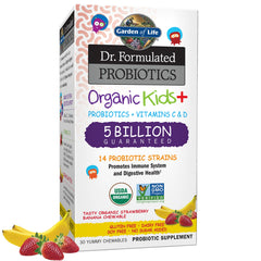 Garden of Life Kids Probiotics strawberry banana chewables promote gut balance in children.
