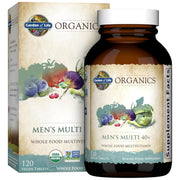 Garden of Life Organics Men's Multi 40+ bottle with 120 vegan tablets for daily vitality.