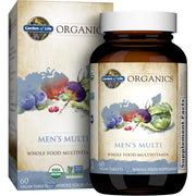 Garden of Life Organics Men's Multi bottle front showing vegan, organic multivitamin for daily energy