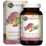 Garden of Life Organics Women 40+ bottle shown, supporting daily energy with B vitamins.