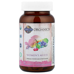 Garden of Life Organics Women's Multi label close up highlighting organic certifications.