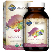 Garden of Life Organics Women 40+ bottle cap shows the organic seal for daily wellness.