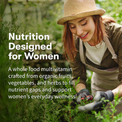 Garden of Life Organics Women Multivitamin bottle back-label shows organic certifications.