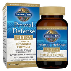 Garden of Life Primal Defense Ultra bottle pour, convenient daily probiotic ritual for digestive balance.