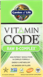 Garden of Life Raw B Complex bottle front showing vegan capsules for energy support