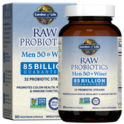 Garden of Life RAW Probiotics Men 50 & Wiser bottle, digestive support.