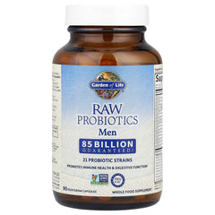 Closeup of Garden of Life RAW Probiotics Men capsules for convenient daily use