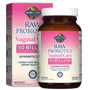 Garden of Life Raw Probiotics for Women bottle highlighting vaginal balance and urinary health.