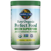 Garden of Life Super Greens powder bottle shows organic greens for daily energy