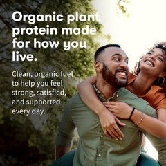 Garden of Life vanilla vegan protein shake in a glass.
