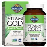 Garden of Life Vitamin B Complex bottle front, vegan capsules for energy support.