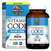 Garden of Life Vitamin Code RAW ONE for Men bottle front, on-the-go daily nutrition.