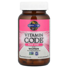 Garden of Life Vitamin Code Raw One for Women raw fruits and vegetables ingredient visuals.