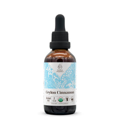 Garden Organics Ceylon Cinnamon extract bottle showing organic, alcohol-free formula for daily wellness