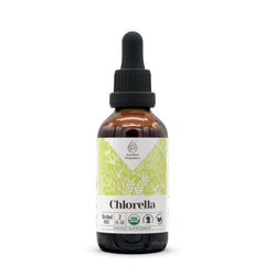 Garden Organics chlorella extract bottle on white background emphasizing purity and potency