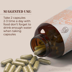 Close-up of Garden Organics Dandelion Leaf capsules highlighting vegetarian formula.