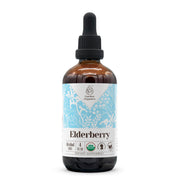 Garden Organics Elderberry bottle with pour spout shows pure organic extract.
