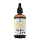 Garden Organics Rhodiola tincture bottle with dropper for daily mood support.