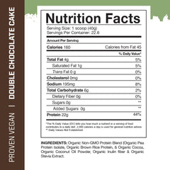 Gaspari Proven Vegan Protein tub highlights gluten-free, soy-free formula in Double Chocolate Cake.