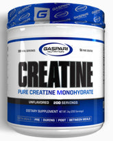Gaspari Nutrition Pure Creatine Monohydrate bottle label shows 5g servings for strength training.