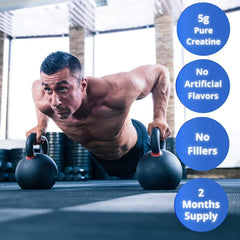 Gaspari Pure Creatine Monohydrate jar front view highlighting unflavored formula.