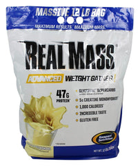 Gaspari Real Mass vanilla milkshake pour demonstrates easy mixing after workouts.