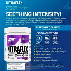 GAT SPORT Nitraflex grape flavor glass shows refreshing easy to consume pre workout ritual