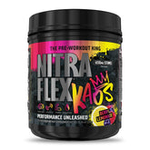 GAT SPORT Nitraflex KAOS Berry Lemonade tub front for bold pre-workout energy potential.