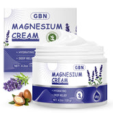 GBN Magnesium Cream bottle pour shows a calming nighttime hydration routine
