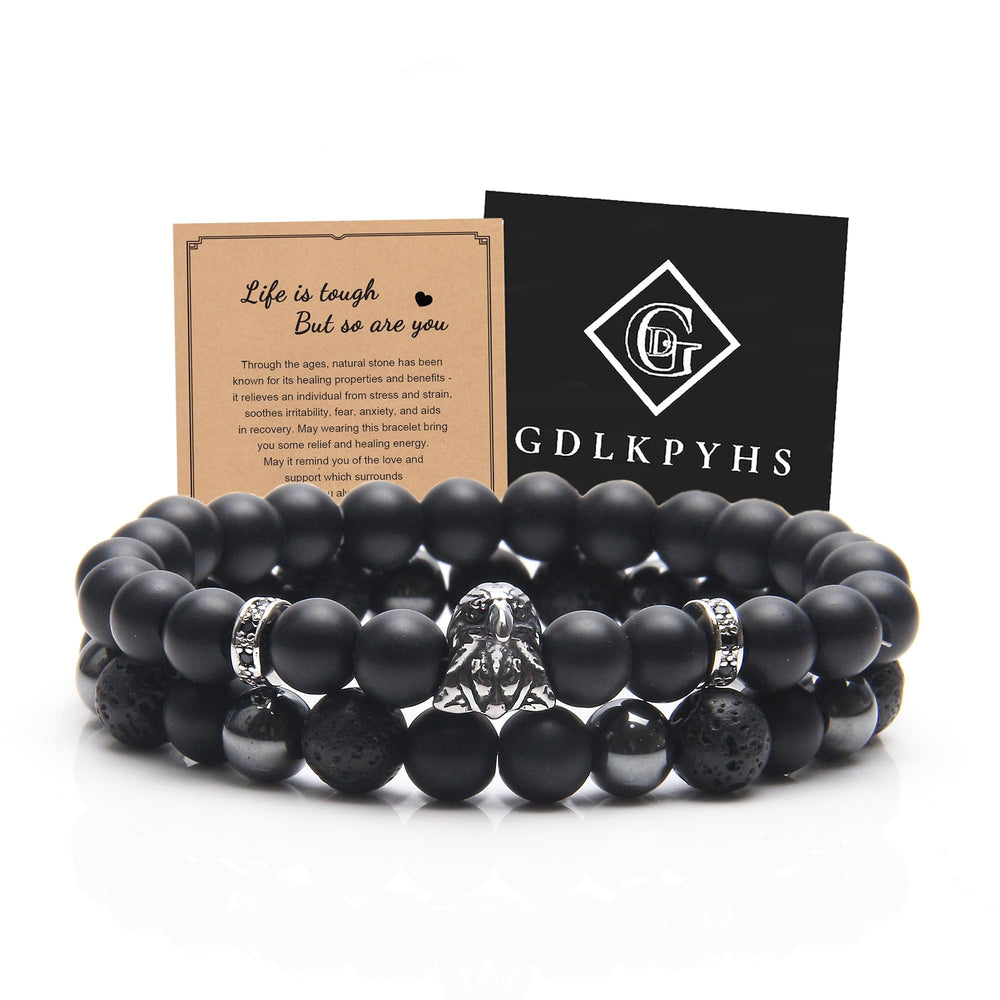 GDLKPYHS Black Obsidian Bracelet with onyx and lava beads for calm energy and versatile style.
