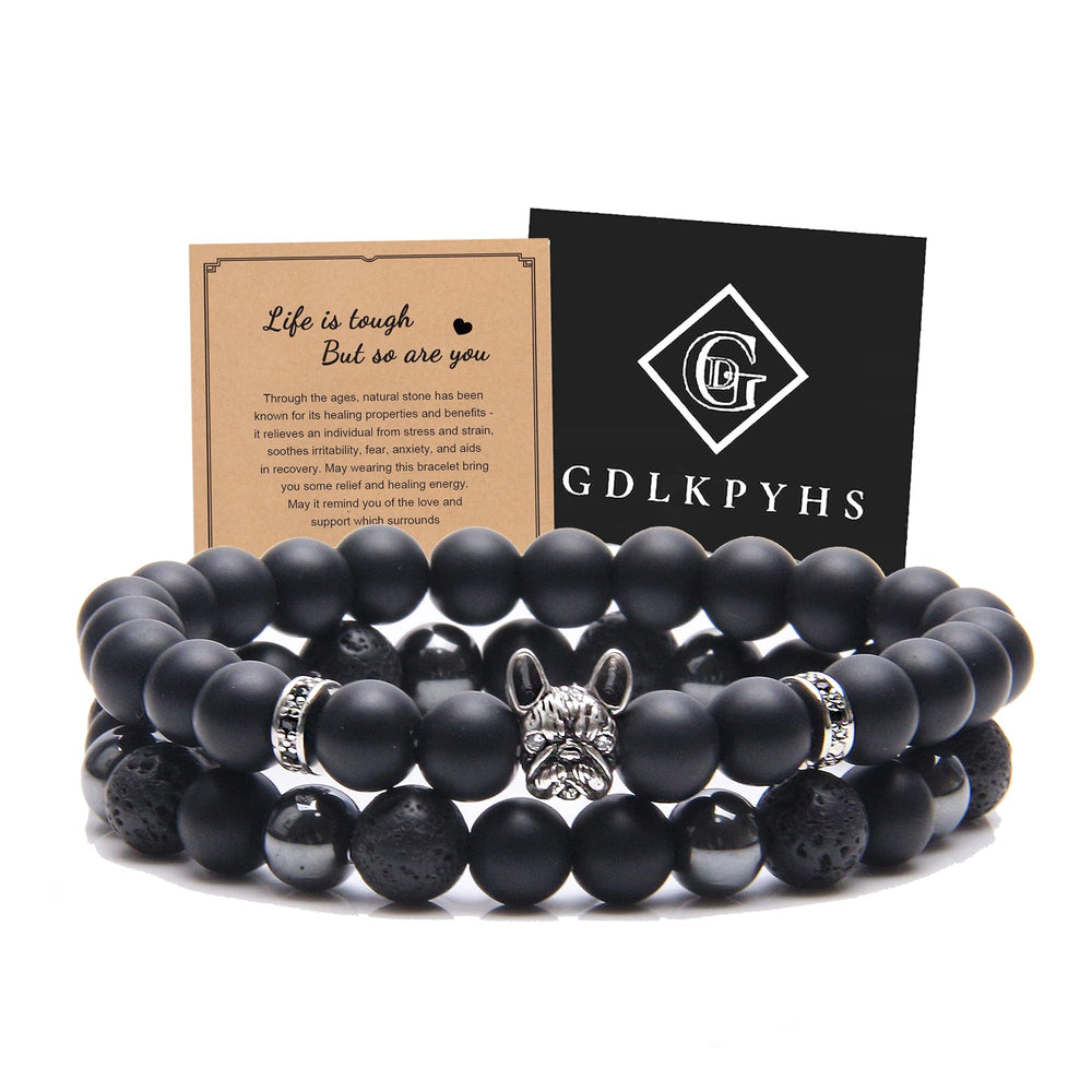 GDLKPYHS Black Obsidian Bracelet for Men with onyx, hematite and lava beads, a stylish triple-protection accessory for daily wear