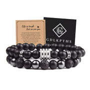 GDLKPYHS black obsidian bracelet close-up showing triple protection beads for balance