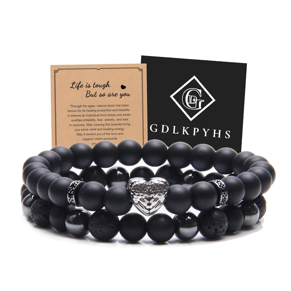 GDLKPYHS Black Obsidian Bracelet with onyx and lava stone for daily style and energy balance