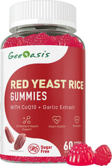 Geeoasis red yeast rice gummies bottle with CoQ10 label for daily heart health support
