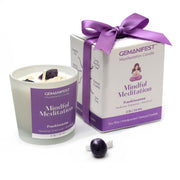 Gemanifest Mindful Meditation Candle with amethyst and herkimer diamond for calm focus